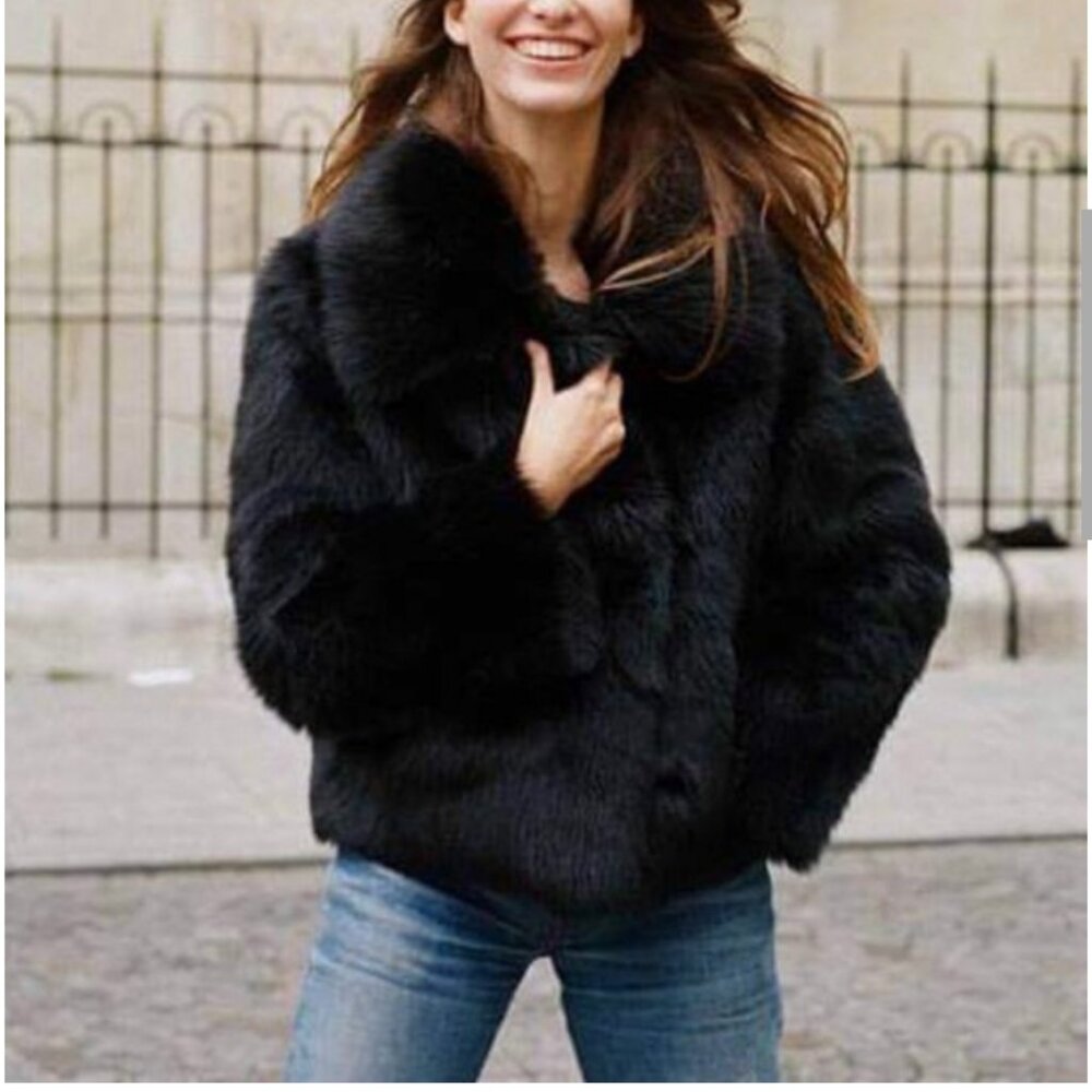 Rouje Zoe Black Shaggy Faux Fur Jacket